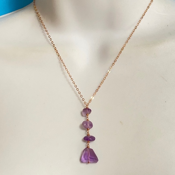 Natural Amethyst Gold Filled Chain Drop Necklace 15"-18" - Picture 3 of 13